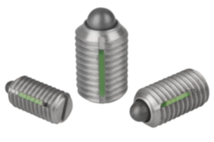 Spring plungers with slot and thrust pin, stainless steel, with thread lock Spring plungers with slot and thrust pin, stainless steel, with thread lock