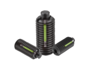 Spring plungers with hex socket and flat thrust pin, steel, with thread lock