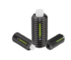 Spring plungers with hex socket and flat POM thrust pin, steel, with thread lock Spring plungers with hex socket and flat POM thrust pin, steel, with thread lock