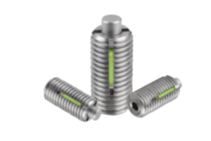 Spring plungers with hex socket and flat thrust pin, stainless steel, with thread lock Spring plungers with hex socket and flat thrust pin, stainless steel, with thread lock