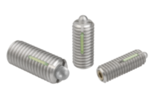 Spring plungers with hex socket and thrust pin, stainless steel, with thread lock Spring plungers with hex socket and thrust pin, stainless steel, with thread lock