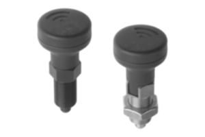 Indexing plungers, steel or stainless steel with status sensor and plastic mushroom grip Indexing plungers, steel or stainless steel with status sensor and plastic mushroom grip