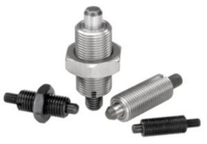 Indexing plungers, steel or stainless steel without collar, with threaded pin Indexing plungers, steel or stainless steel without collar, with threaded pin
