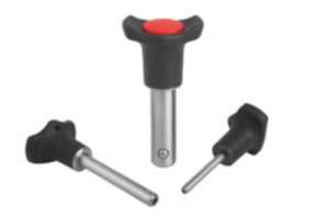 Ball lock pins with plastic grip and metal or plastic collar Ball lock pins with plastic grip and metal or plastic collar