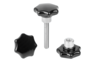 Star grips, plastic with protruding steel bush Star grips, plastic with protruding steel bush
