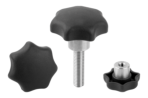 Star grips, plastic, metal detectable with protruding steel bush Star grips, plastic, metal detectable with protruding steel bush