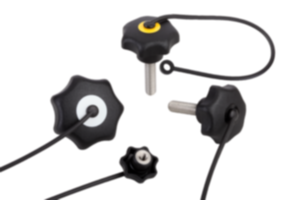 Star grips with safety cable similar to DIN 6336, metal parts stainless steel Star grips with safety cable similar to DIN 6336, metal parts stainless steel
