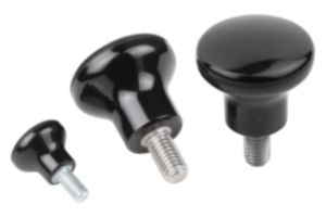 Mushroom knobs, thermoset, with external thread and round head Mushroom knobs, thermoset, with external thread and round head