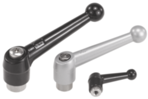 Clamping levers, die-cast zinc, with internal thread, black and silver, threaded insert stainless steel - inch Clamping levers, die-cast zinc, with internal thread, black and silver, threaded insert stainless steel - inch