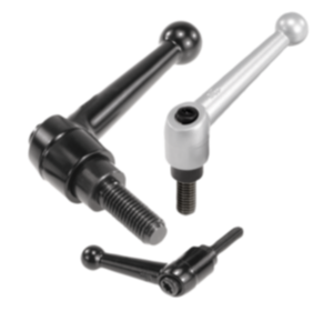 Clamping levers, die-cast zinc, with external thread, black and silver, threaded insert black oxidised steel - inch Clamping levers, die-cast zinc, with external thread, black and silver, threaded insert black oxidised steel - inch