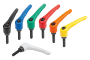 Clamping levers, steel with external thread, threaded pin black oxidised steel Clamping levers, steel with external thread, threaded pin black oxidised steel