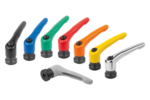 Clamping levers, die-cast zinc with internal thread and clamping force intensifier, threaded insert black oxidised steel Clamping levers, die-cast zinc with internal thread and clamping force intensifier, threaded insert black oxidised steel