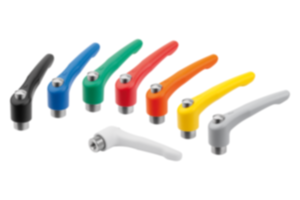 Clamping levers, die-cast zinc with internal thread and protective cap, threaded insert stainless steel