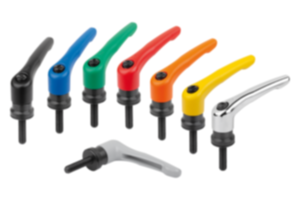 Clamping levers, die-cast zinc with external thread and clamping force intensifier, threaded insert black oxidised steel Clamping levers, die-cast zinc with external thread and clamping force intensifier, threaded insert black oxidised steel