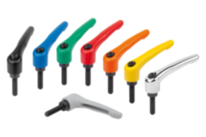 Clamping levers, die-cast zinc with external thread, threaded insert black oxidised steel
