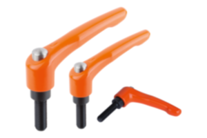 Clamping levers, die-cast zinc with external thread and protective cap, pure orange satin finish, threaded insert black oxidised steel - inch Clamping levers, die-cast zinc with external thread and protective cap, pure orange satin finish, threaded insert black oxidised steel - inch