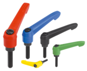 Clamping levers, plastic, with external thread and zinc toothed ring, threaded insert black oxidised steel - inch Clamping levers, plastic, with external thread and zinc toothed ring, threaded insert black oxidised steel - inch