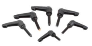 Rękojeści nastawne z tworzywa sztucznego z gwintem zewnętrznym i stopką dociskową, wstawka gwintowa stalowa oksydowana Rękojeści nastawne z tworzywa sztucznego z gwintem zewnętrznym i stopką dociskową, wstawka gwintowa stalowa oksydowana