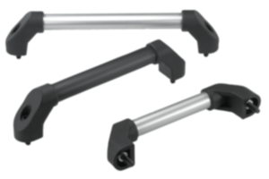 Tubular handles, aluminium or stainless steel with plastic grip legs and slanted both sides