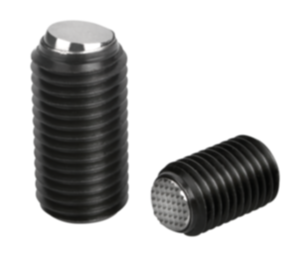 Ball-end thrust screws without head with flattened ball and rotation lock Ball-end thrust screws without head with flattened ball and rotation lock