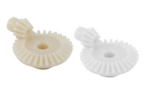 Bevel gears, plastic, ratio 1:3 injection moulded, straight teeth, engagement angle 20° Bevel gears, plastic, ratio 1:3 injection moulded, straight teeth, engagement angle 20°
