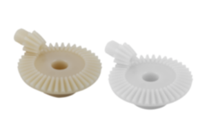 Bevel gears, plastic, ratio 1:4 injection-moulded, straight teeth, engagement angle 20° Bevel gears, plastic, ratio 1:4 injection-moulded, straight teeth, engagement angle 20°