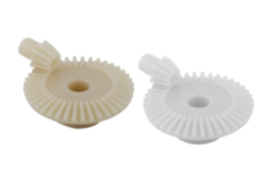 Bevel gears, plastic, ratio 1:4 injection-moulded, straight teeth, engagement angle 20°