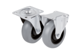 Swivel and fixed castors steel plate, with soft rubber tyres