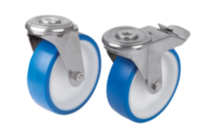 Swivel castors with bolt hole stainless steel for sterile areas