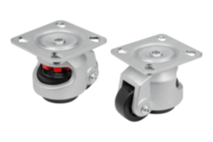 Elevating castors with integrated locking foot for aluminium profiles Elevating castors with integrated locking foot for aluminium profiles
