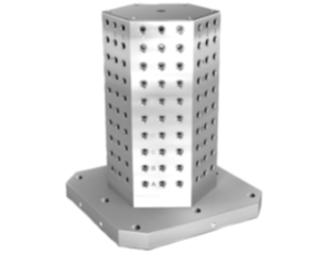 Clamping towers, grey cast iron, 6-sided, with grid holes Clamping towers, grey cast iron, 6-sided, with grid holes